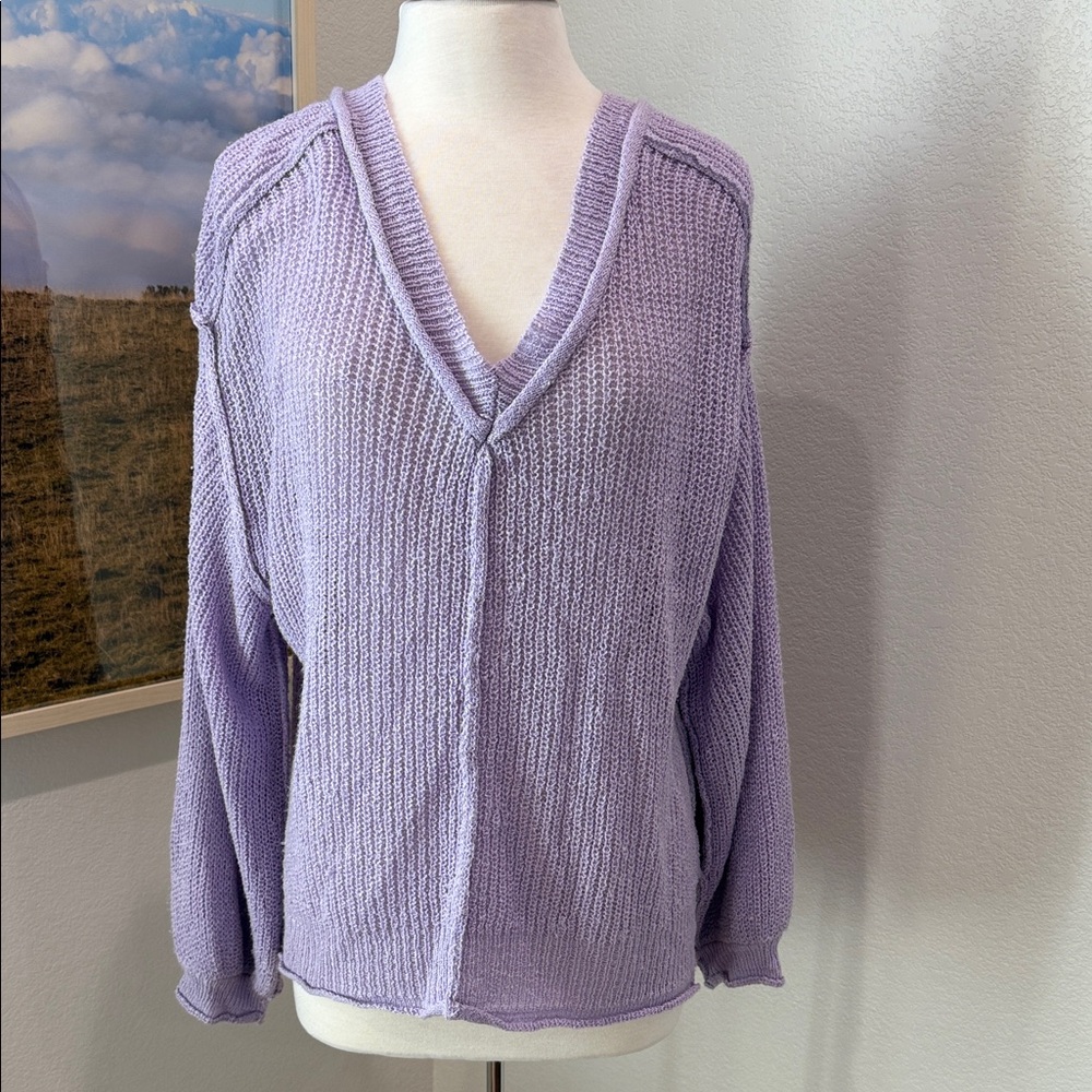 POL Lavender V-Neck Women's Sweater